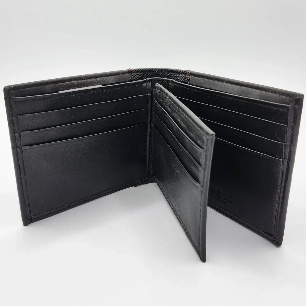 Guess - Black Leather Bifold Wallet w/ Red Stitching (NWT, RFID-Blocking)